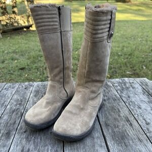 Propet Women's Rider Tall Boots Size 6 Suede Beige Tan WC219 Fur Lined